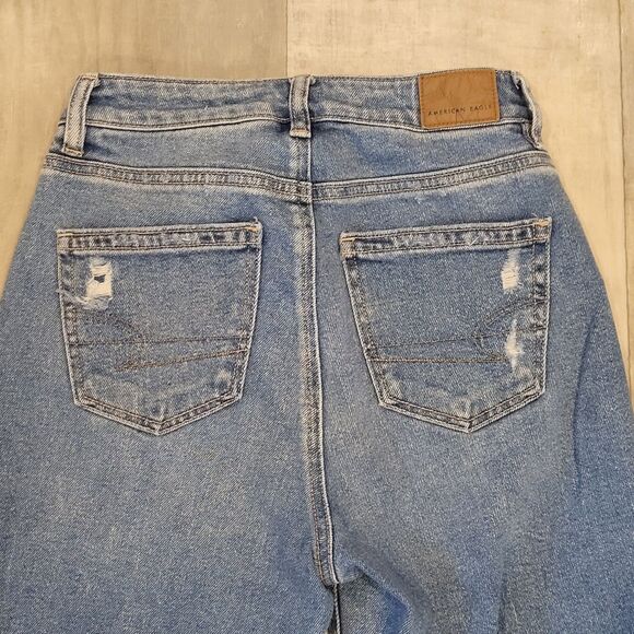 American Eagle Mom Straight Jeans Size 0 (24x27) Blue Medium Wash Denim Pants - Picture 7 of 7
